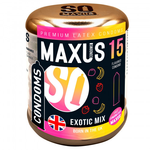 ПРЕЗЕРВАТИВЫ MAXUS EXOTIC MIX № 15 (гладкие, цветные, ароматизированные) в кейсе, арт. 0901-060