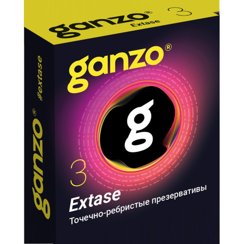 ПРЕЗЕРВАТИВЫ GANZO EXTASE №3 BLACK EDITION (анатомические с точечной и ребристой текстурой), 0701-007