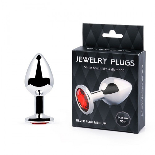 SILVER PLUG MEDIUM (втулка анальная), L 80 мм, D 30 мм, вес 85 г, цвет кристалла красный, арт. SM-16 SILVER PLUG MEDIUM (втулка анальная), L 80 мм, D 30 мм, вес 85 г, цвет кристалла красный, арт. SM-16