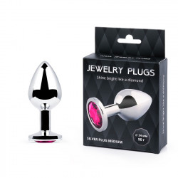 SILVER PLUG MEDIUM (втулка анальная), L 80 мм, D 30 мм, вес 85 г, цвет кристалла рубиновый, арт. SM-14